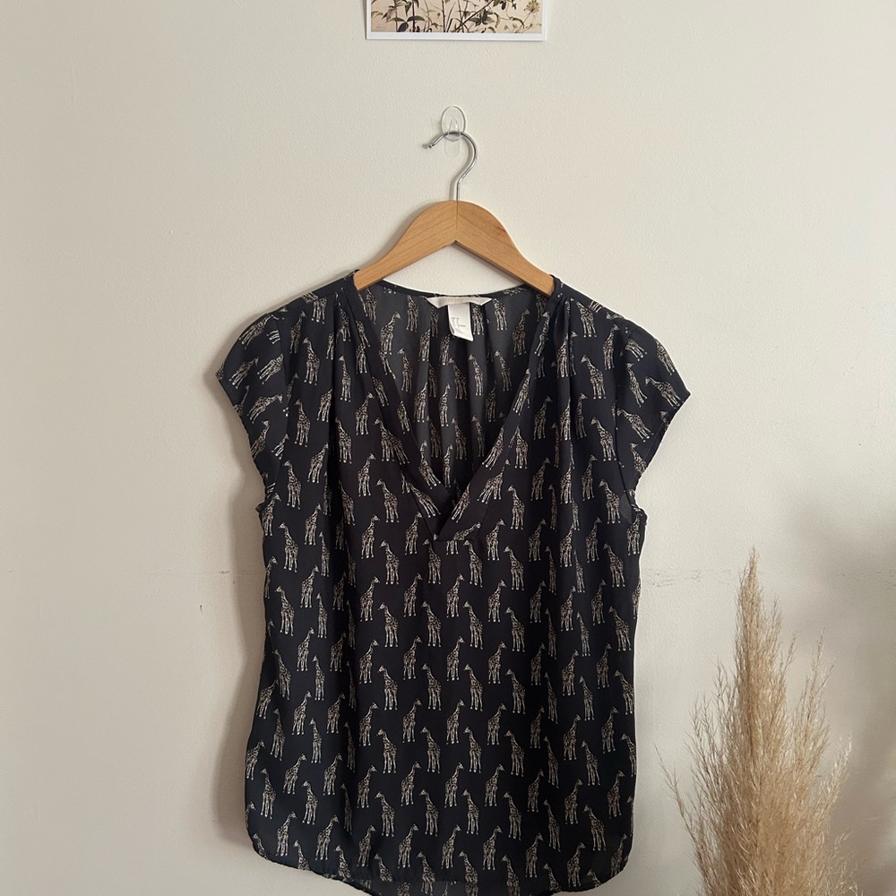 H&M Navy Giraffe Print Women's Blouse